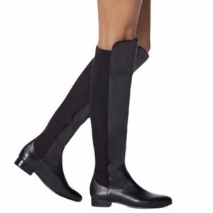 LOUISE ET CIE LO-ANDORA TALL LEATHER STRETCH DRESS BOOTS BLACK